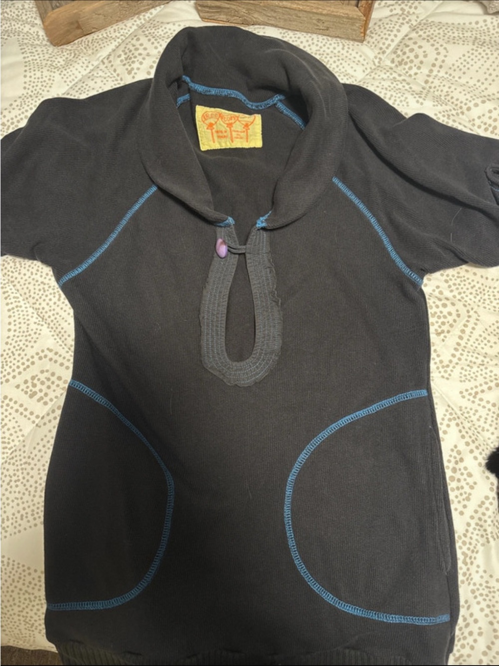 Free People Black Top with Blue Contrast Stitching
